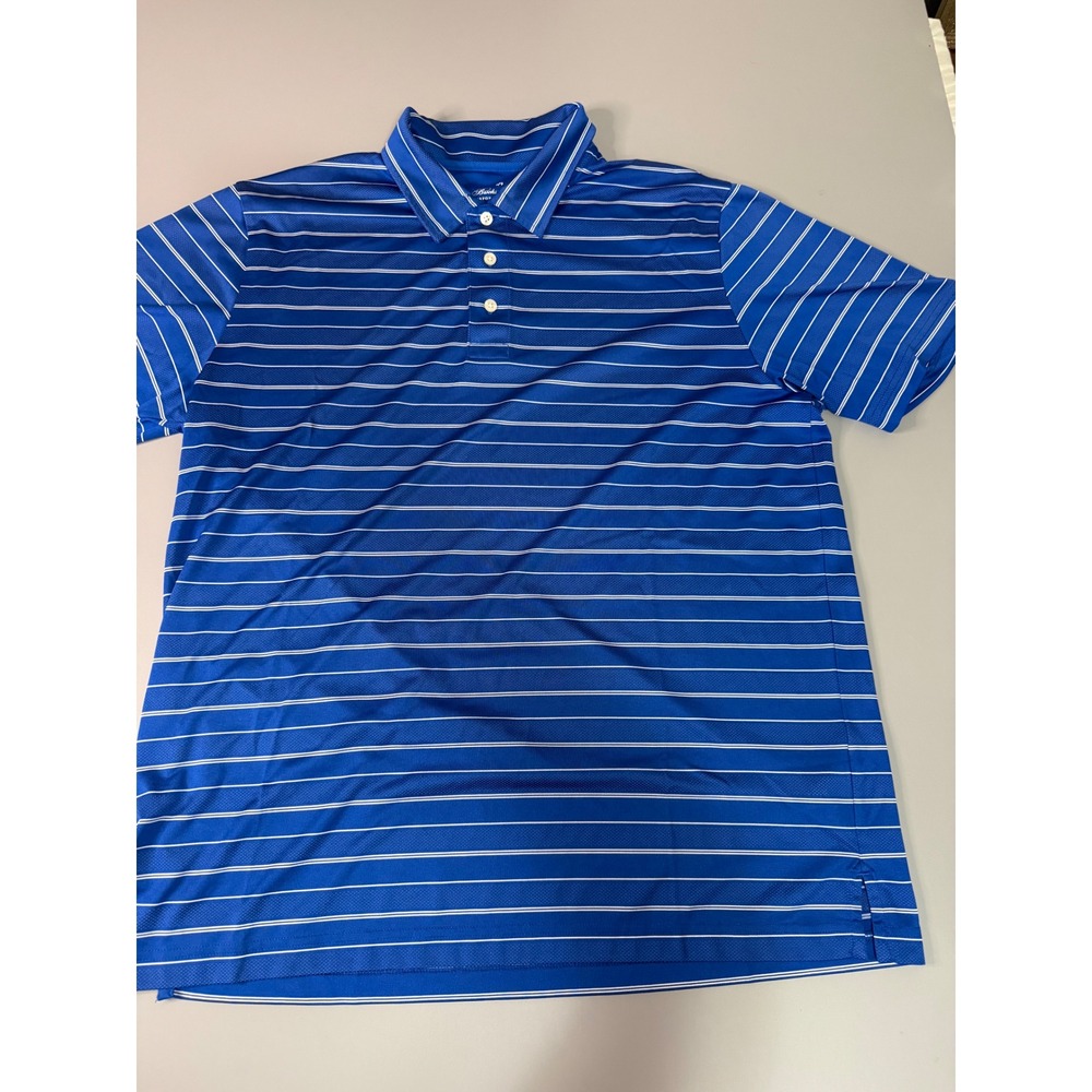 Brooks Brothers Performance Series Polo Shirt Mens XL Blue White Striped Golf